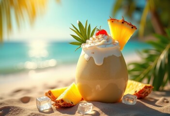 Tropical Paradise Pineapple Presentation Exotic Coconut Cream Smoothie Delight