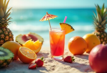 Tropical Paradise Vibes Whimsical Fruity Beverage Umbrella Party Decor