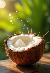 Untouched Coconut Water Freshly Extracted from Green Coconut Shell Under Bright Sunshine