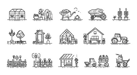 Fototapeta premium Hand drawn set of farming and gardening doodle icons.