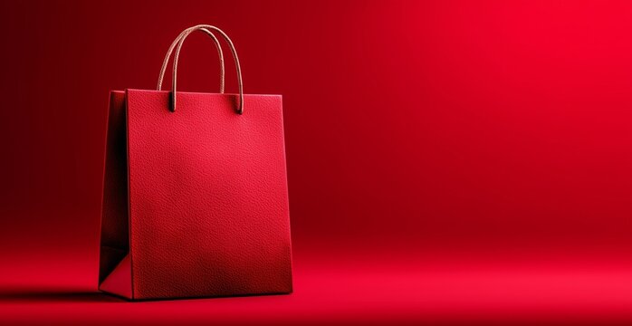Bright Red Shopping Bag on a Smooth Red Background