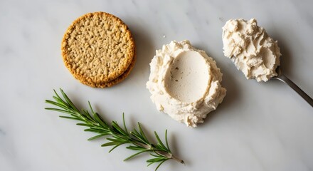 Vegan oat crackers with almond cheese close-up for wholesome mindful eating and minimalist lifestyle concept