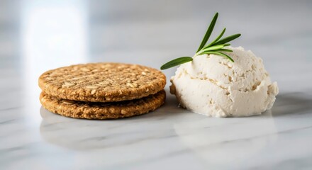 Vegan appetizer with oat crackers and almond cheese for wholesome nutrition and minimalist lifestyle design