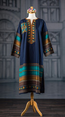 Obraz premium Navy blue dashiki dress with colorful african print accents