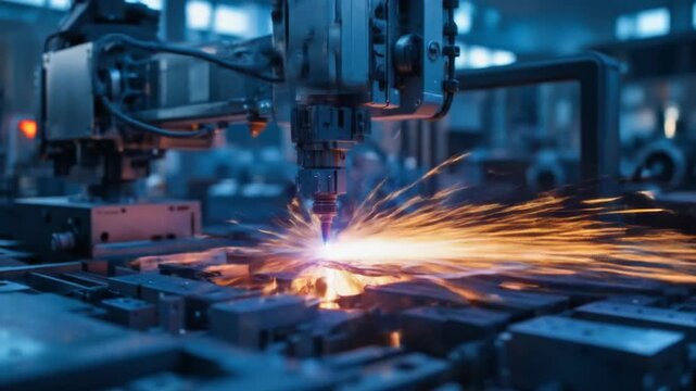 Automated laser welding processes in modern industrial manufacturing for precision assembly. 4k video