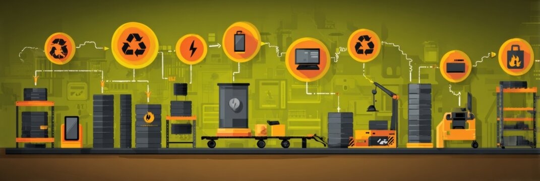 Interactive Waste Recycling Process Featuring Various Stages and Icons for Sustainable Technology Solutions