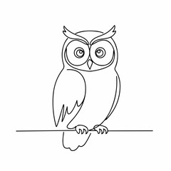 Simple Line Art Owl Perched on Branch Minimalist Illustration Animal