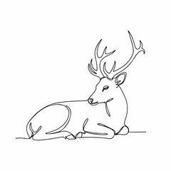 Continuous Line Drawing Reindeer Lying Down Elegant Antler Wildlife Illustration