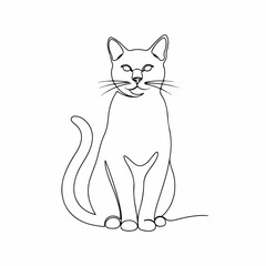 Minimalist Line Art Elegant Cat Portrait Pet Animal Illustration