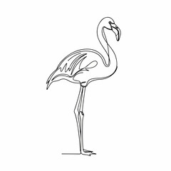 Minimalist Line Art Elegant Flamingo Standing Bird Illustration