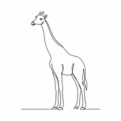Simple Continuous Line Giraffe Standing Tall Wildlife Illustration Animal