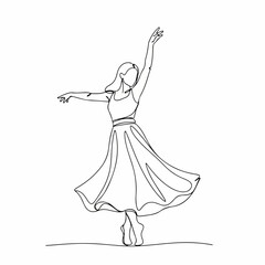 Naklejka premium Minimalist Continuous Line Dancing Girl Elegant Pose Silhouette Illustration