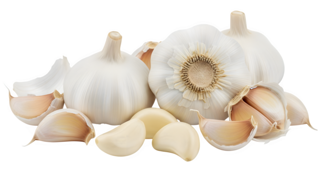 Fragrant garlic bulbs and cloves perfect for adding robust flavor to culinary creations, offering a healthy, aromatic addition to any dish