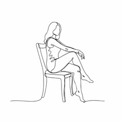 Minimalist Line Art Woman Sitting on a Chair Elegant Pose Illustration