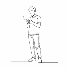 Minimalist Outline Single Line Man Using Mobile Phone Illustration