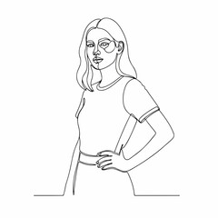Minimalist Line Art Portrait of A Beautiful Young Woman Illustration