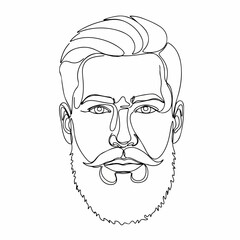 Minimalist One Line Drawing Bearded Man with Mustache Face Illustration