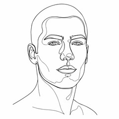 Continuous Line Handdrawn Realistic Man Face Portrait Illustration