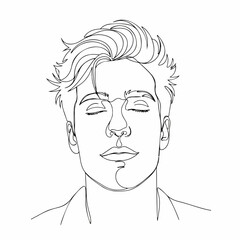 Minimalist Line Art Handsome Man Portrait with Closed Eyes Illustration