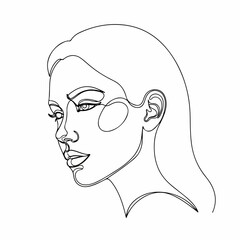 Simple Outline Continuous Line Drawing Woman Portrait with Long Hair