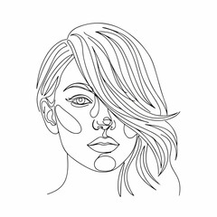 Minimalist Line Art Detailed Portrait of Young Woman Face Illustration