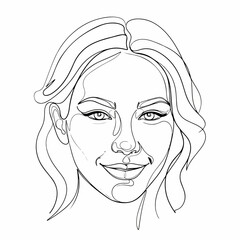 Simple Line Art Portrait of a Smiling Woman Face Illustration