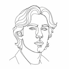 Minimalist Line Art Handsome Man Portrait Headshot Outline Illustration