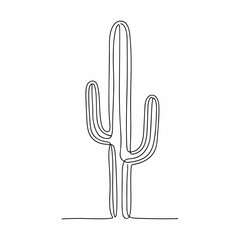 Continuous Line Simple Cactus Plant Element Botanical Minimalist Illustration