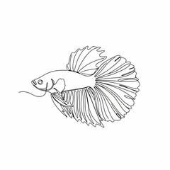 Artistic Single Line Drawing Ornamental Betta Fish Tropical Aquatic Illustration