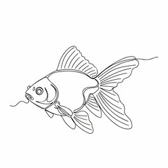 Minimalist Line Art Oranda Goldfish Pet Illustration Aquatic Animal