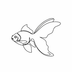 Simple Outline Single Line Goldfish Pet Animal Aquatic Underwater Illustration