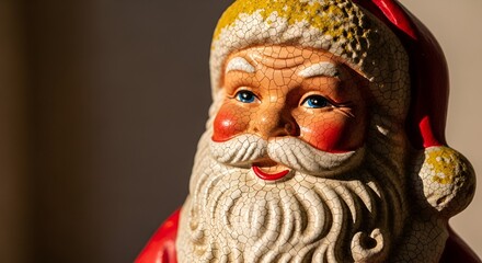 Vintage Santa Claus figurine with detailed features and textures with space for text