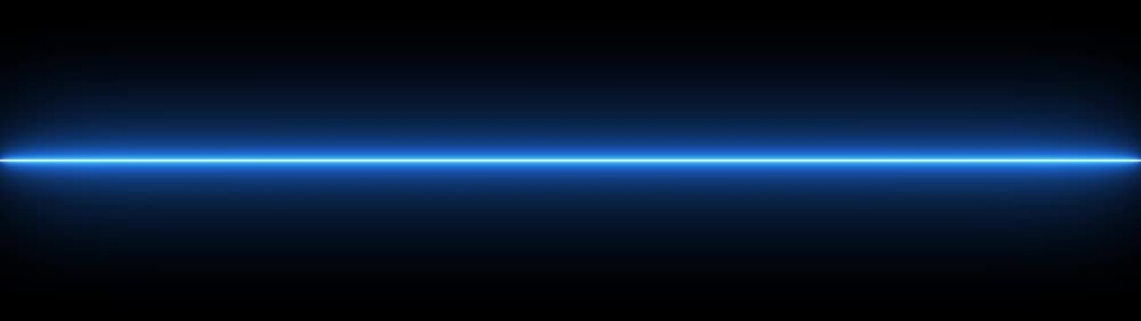   Blue laser line Beam. Abstract animation of glowing horizontal neon lines streaming across on the screen. neon line icon animation glowing line Light effect icon on black background