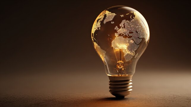 Macro Photography of Light Bulb Illuminating Continents with Amber Glow