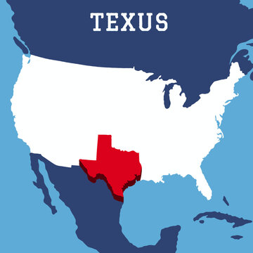 Texus state highlighted 3D map on india map with blue background vector illustration	