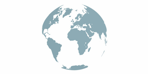 Globe illustration showing continents in light blue on white background