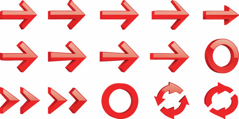 Collection of red arrows and circular symbols on a white background
