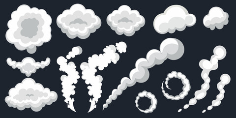 Cartoon smoke and cloud effects collection on dark background
