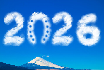 年賀状素材　富士山と 2026年の雲
