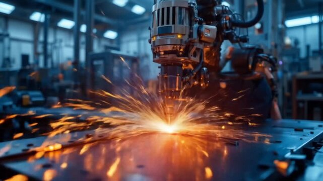 Automated laser welding processes in modern industrial manufacturing for precision assembly. 4k video
