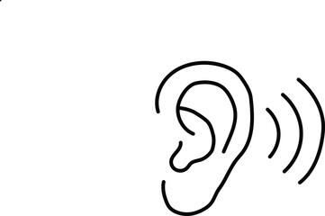 Illustration of an ear with sound waves, representing hearing, listening, or auditory perception