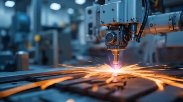 Automated laser welding processes in modern industrial manufacturing for precision assembly. 4k video
