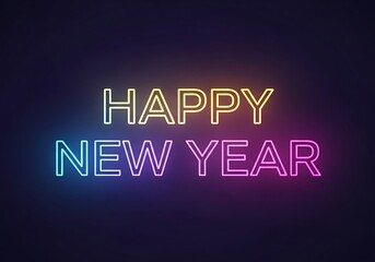 Happy New Year Neon Sign on Dark Blue Background