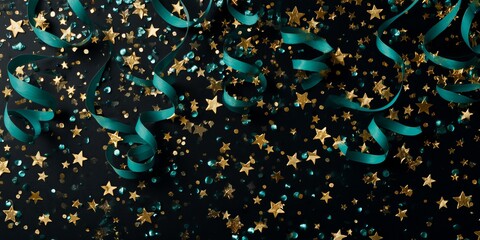 Glamorous Black Christmas Background with Gold and Teal Accents