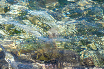 Clear water waves creating dynamic abstract patterns in sunlight