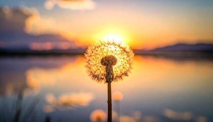 L&ouml;wenzahn Pusteblume im Sonnenuntergang