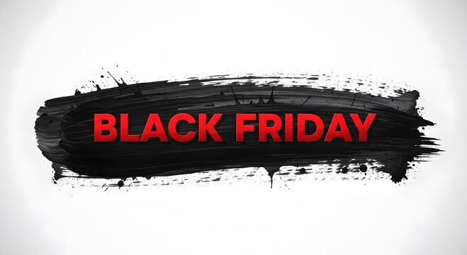 Black friday promotional design with bold red letters across wide horizontal black paint smear - Powered by Adobe