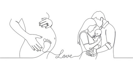 Continuous Line Art: Pregnancy to Parenthood Love Story