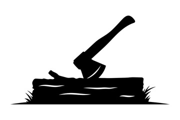 Axe and log. Black silhouette. Front and side view. Vector simple flat graphic illustration. Isolated object on a white background.