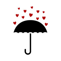 Umbrella with hearts icon. Colored silhouette. Front and side view. Vector simple flat graphic illustration. Isolated object on a white background.